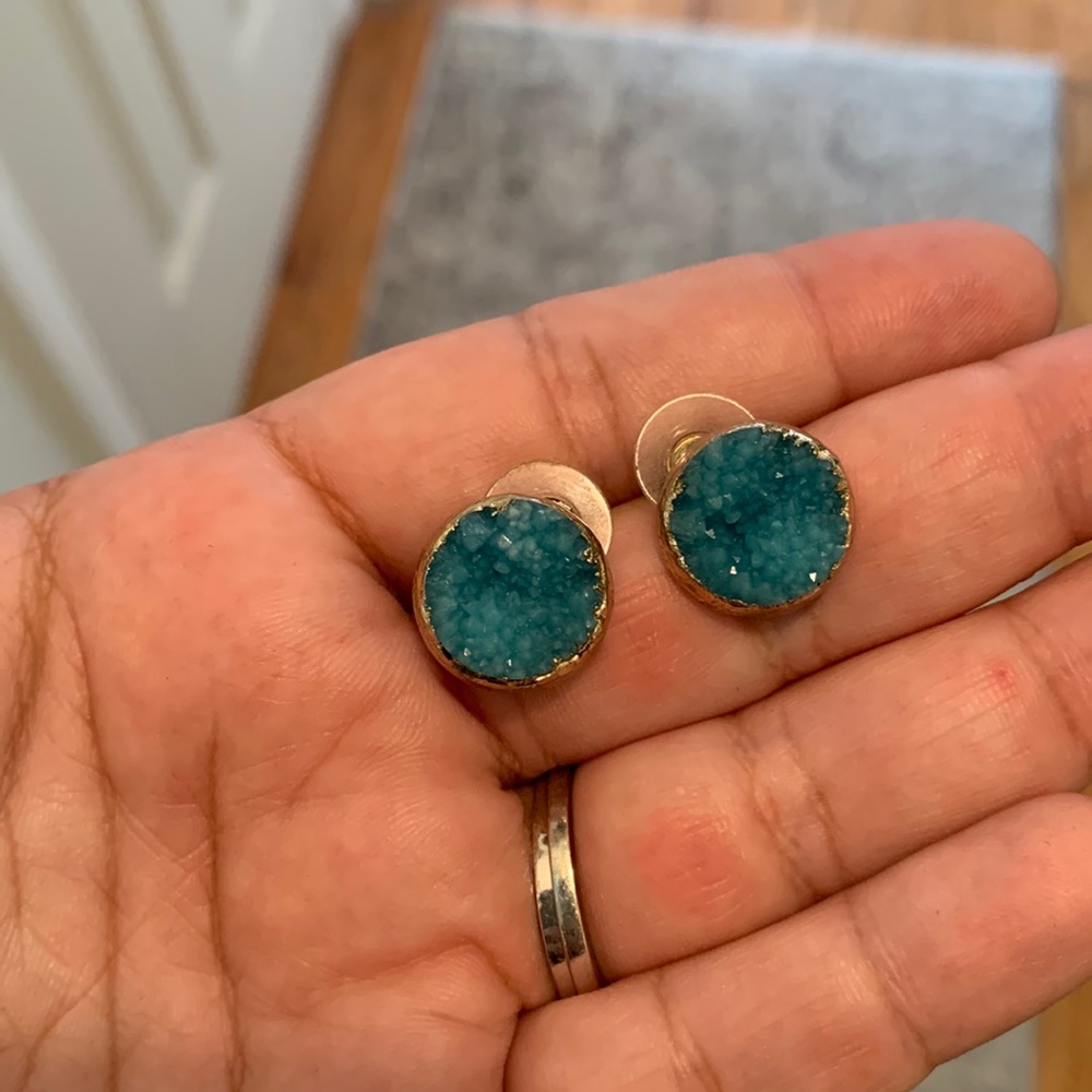 Turquoise and Gold Stud Earrings